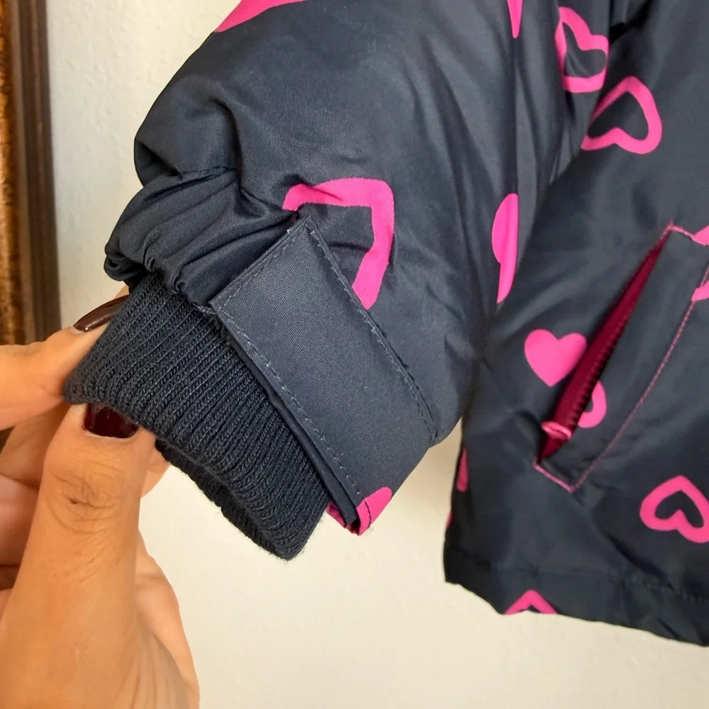 Joe Fresh Girls Puffer Jacket Navy Pink Hearts Size 4